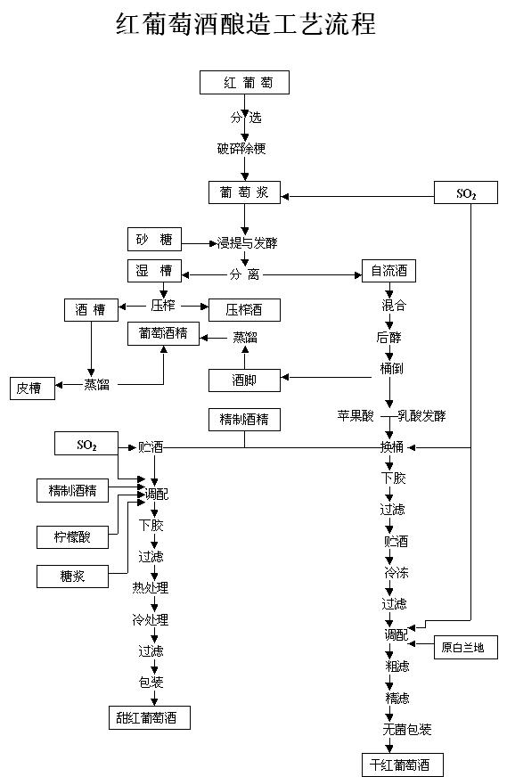 干红/甜红葡萄酒工艺流程(网络图)